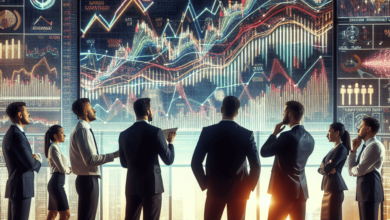 A diverse group of traders, intensely analyzing a sophisticated financial chart in a modern office setting. The chart displays complex patterns and or